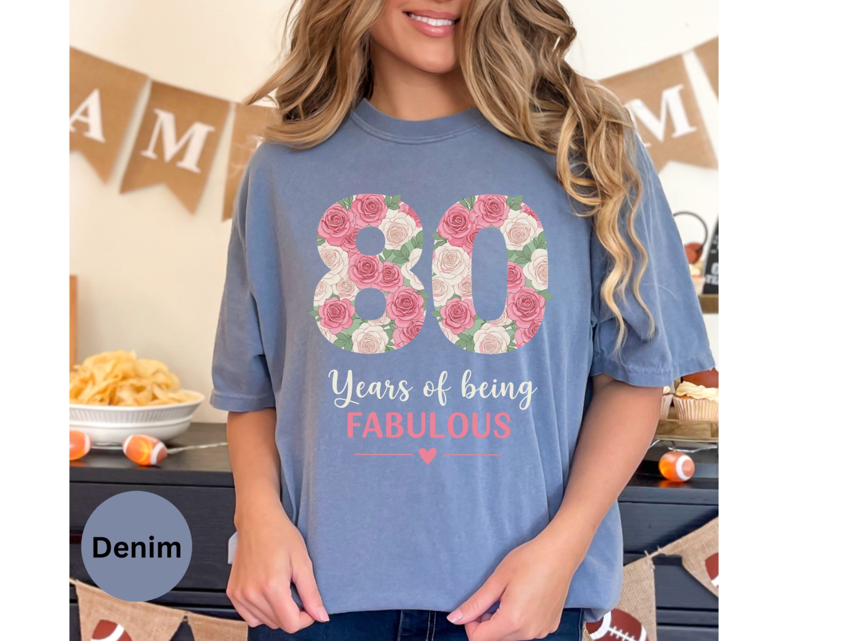 80 Years of Being Fabulous Graphic Blue Tee