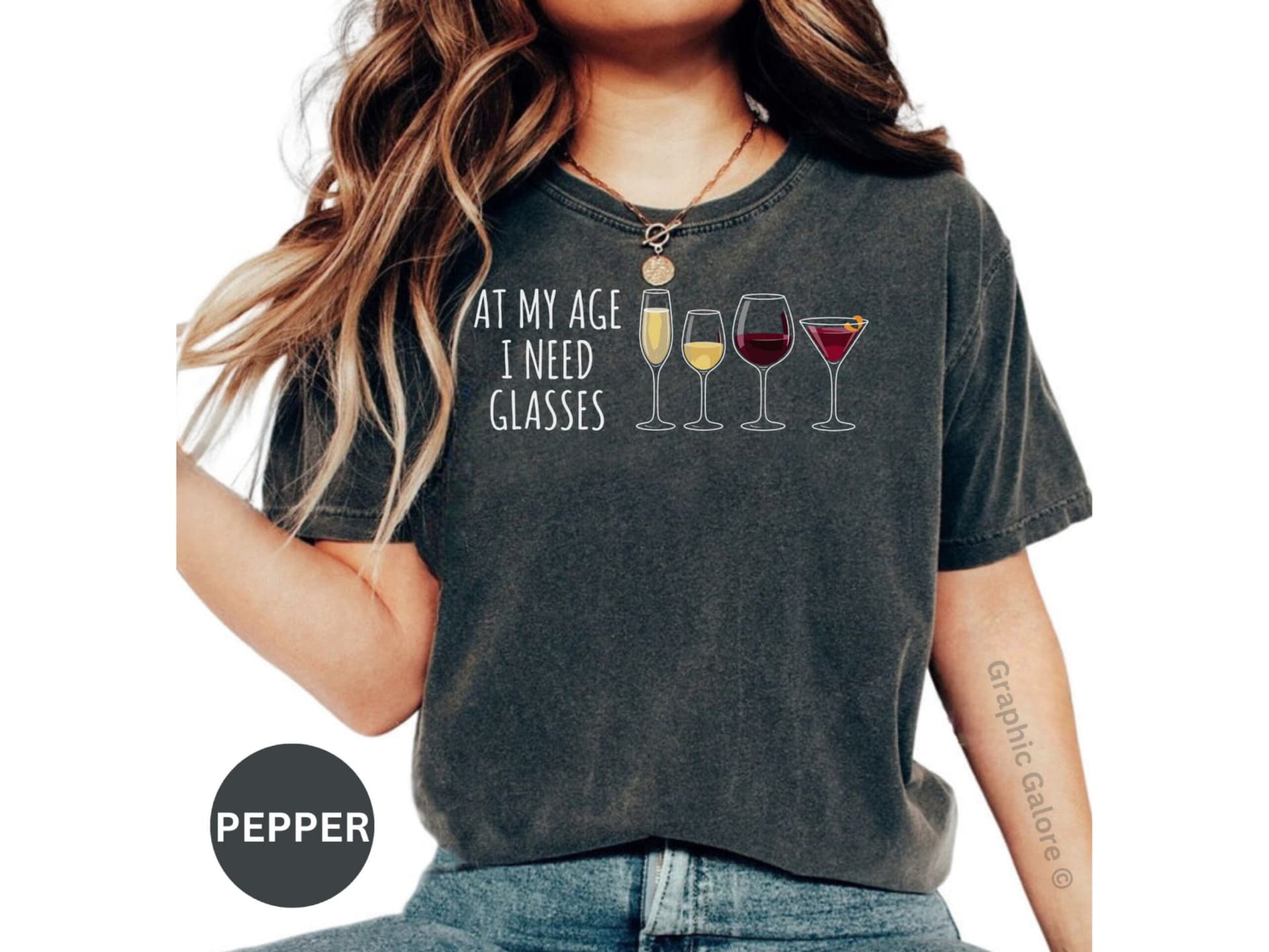 Funny 'At My Age I Need Glasses' Wine & Cocktail T-Shirt