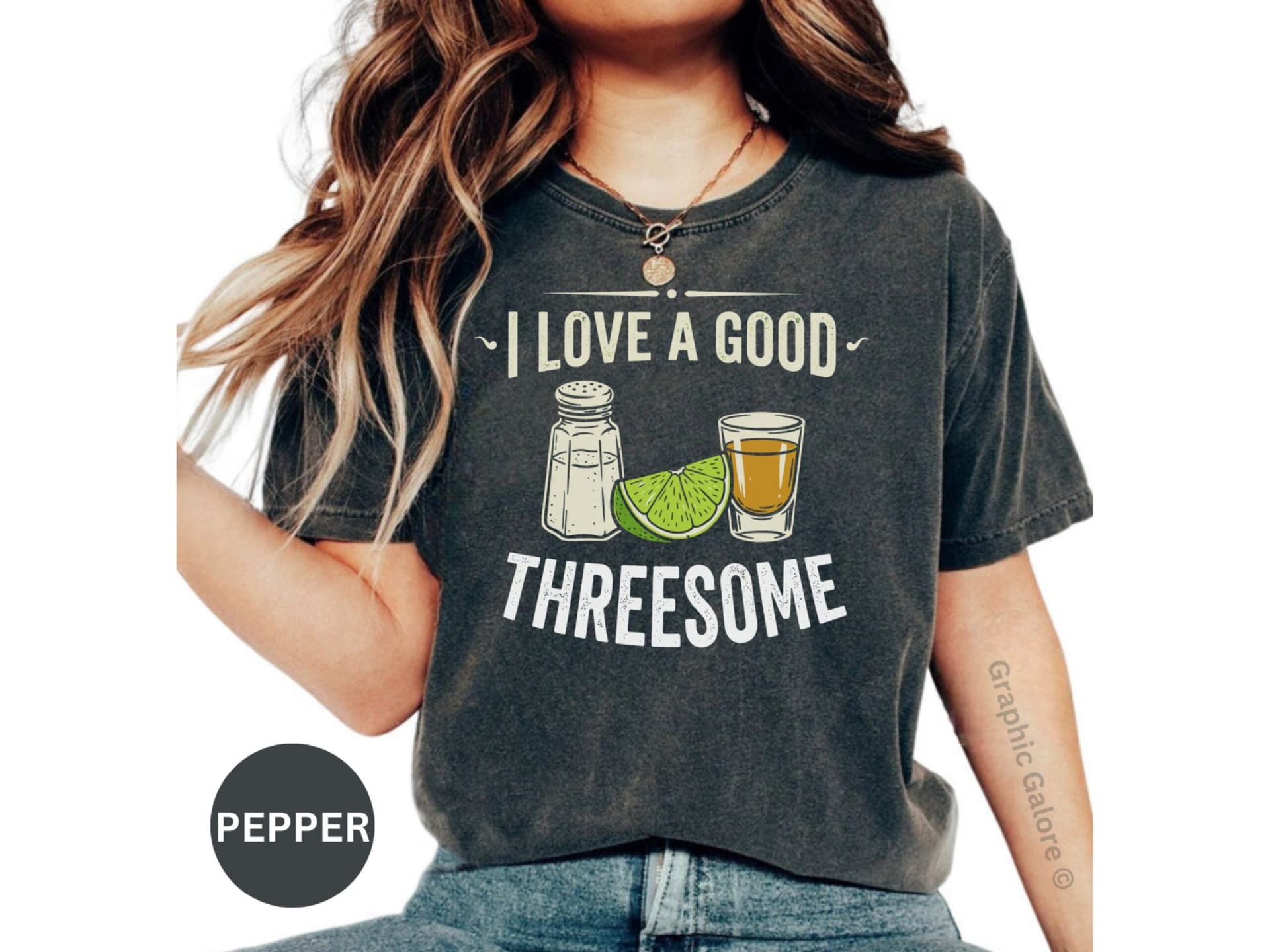 Funny Tequila Threesome Shirt, 'I Love A Good Threesome' Tequila Shot Lover T-Shirt