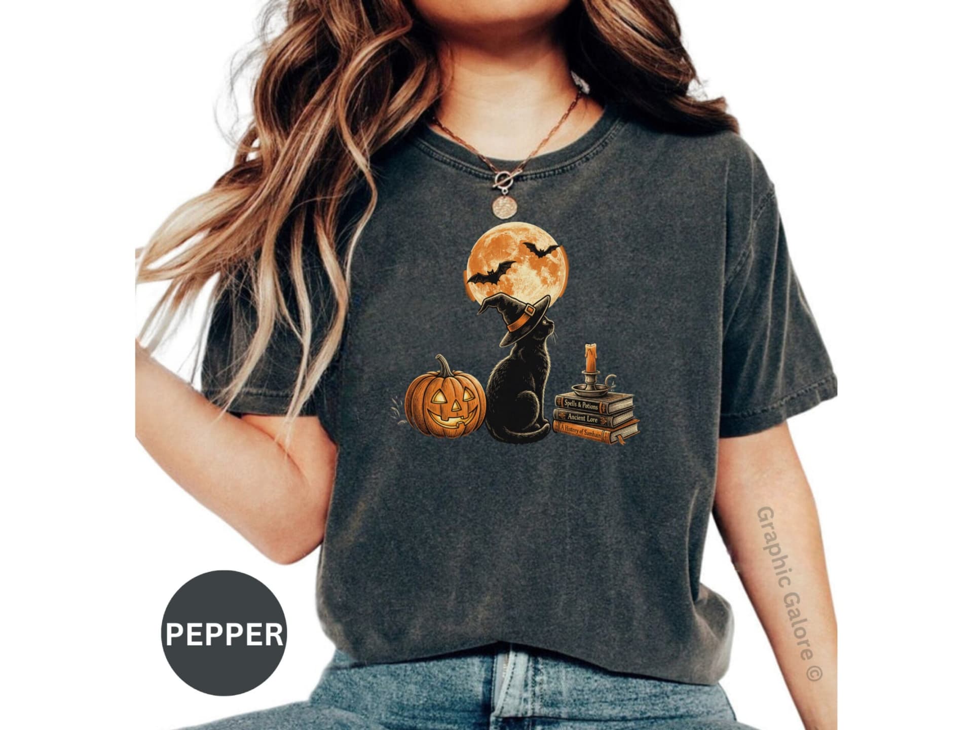Witchy Black Cat Pumpkin Halloween T-Shirt