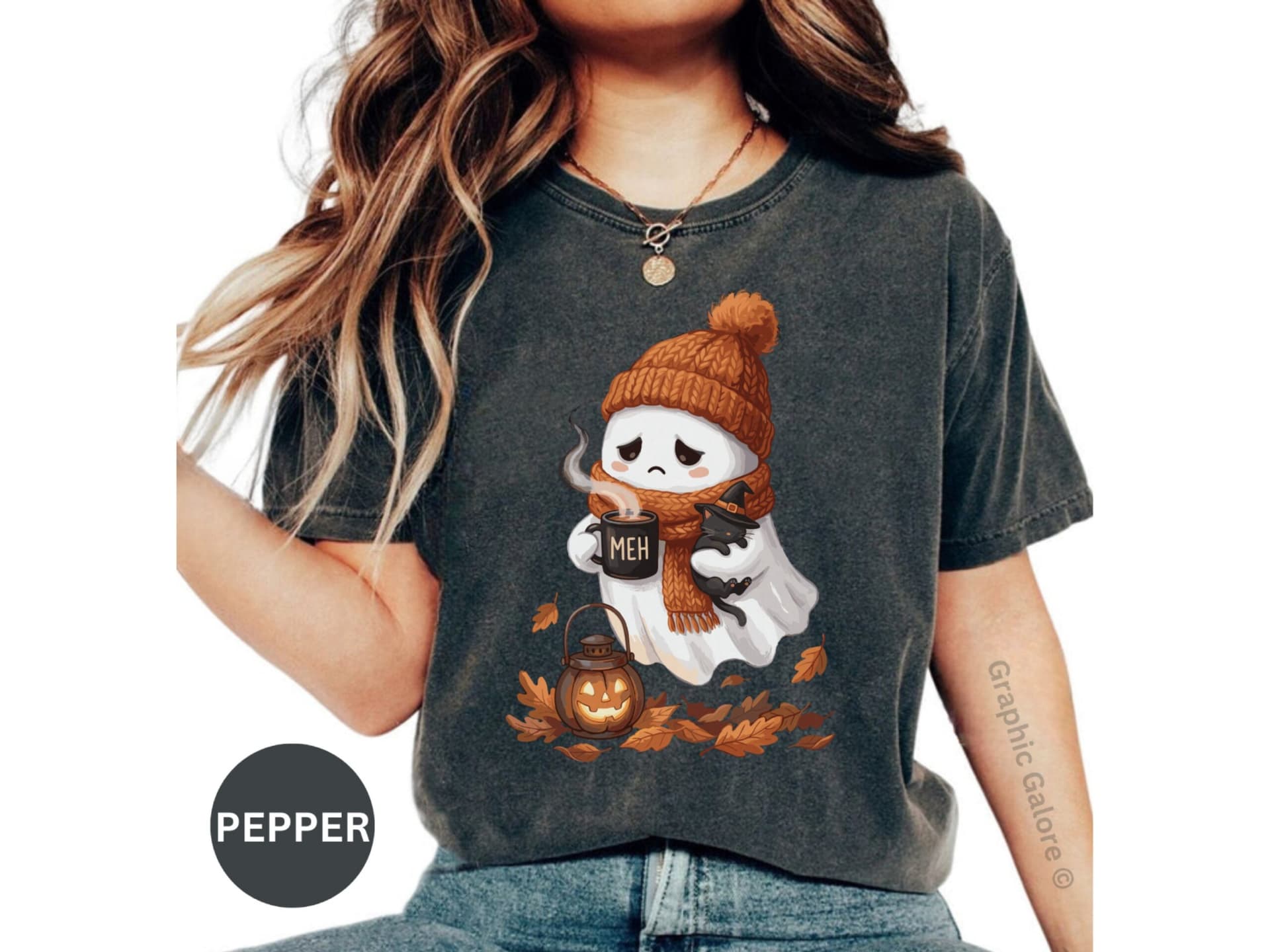 Cozy Ghost Meh Coffee Shirt, Spooky Cute Fall T-Shirt