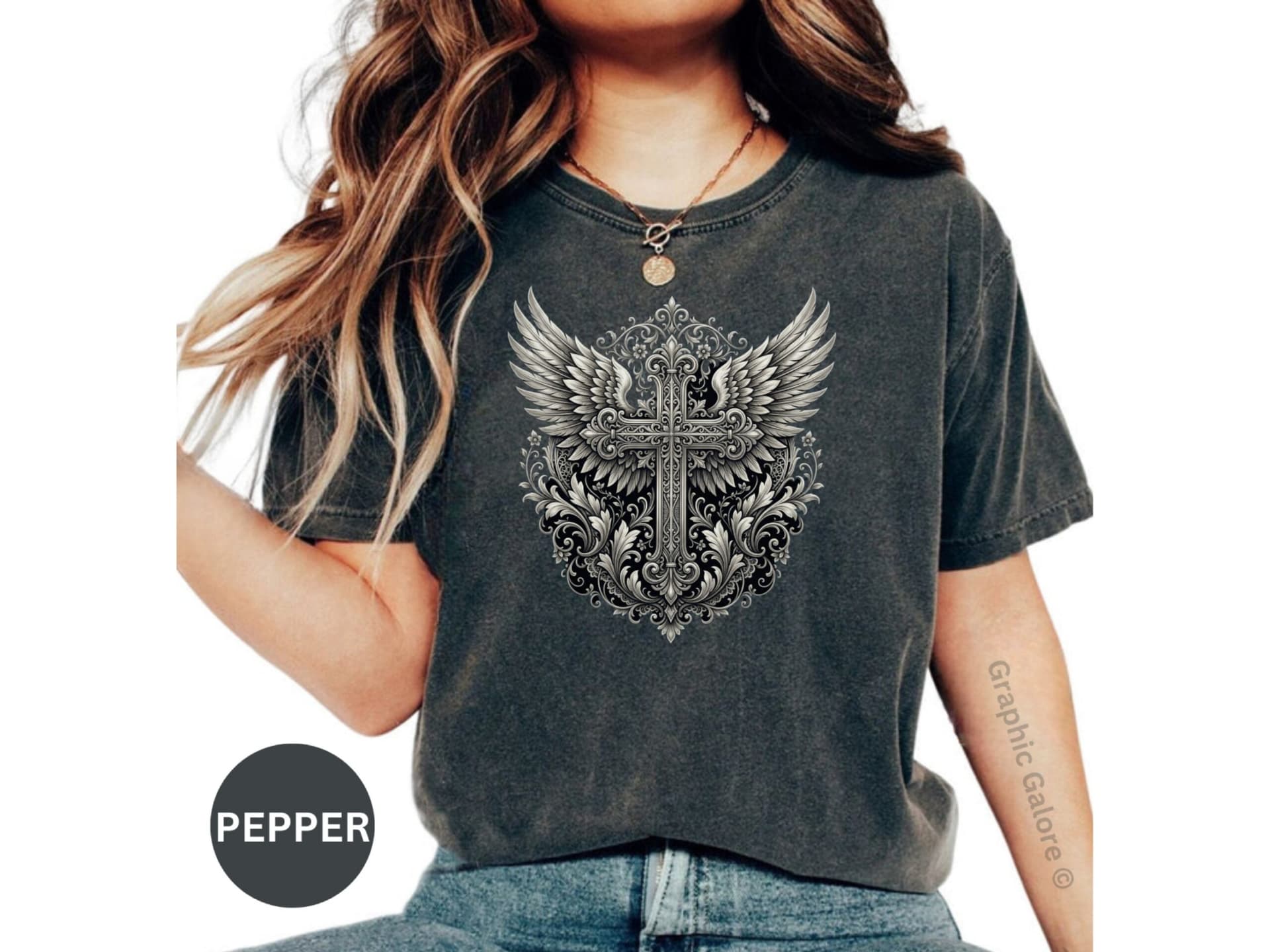 Gothic Cross With Wings T-Shirt