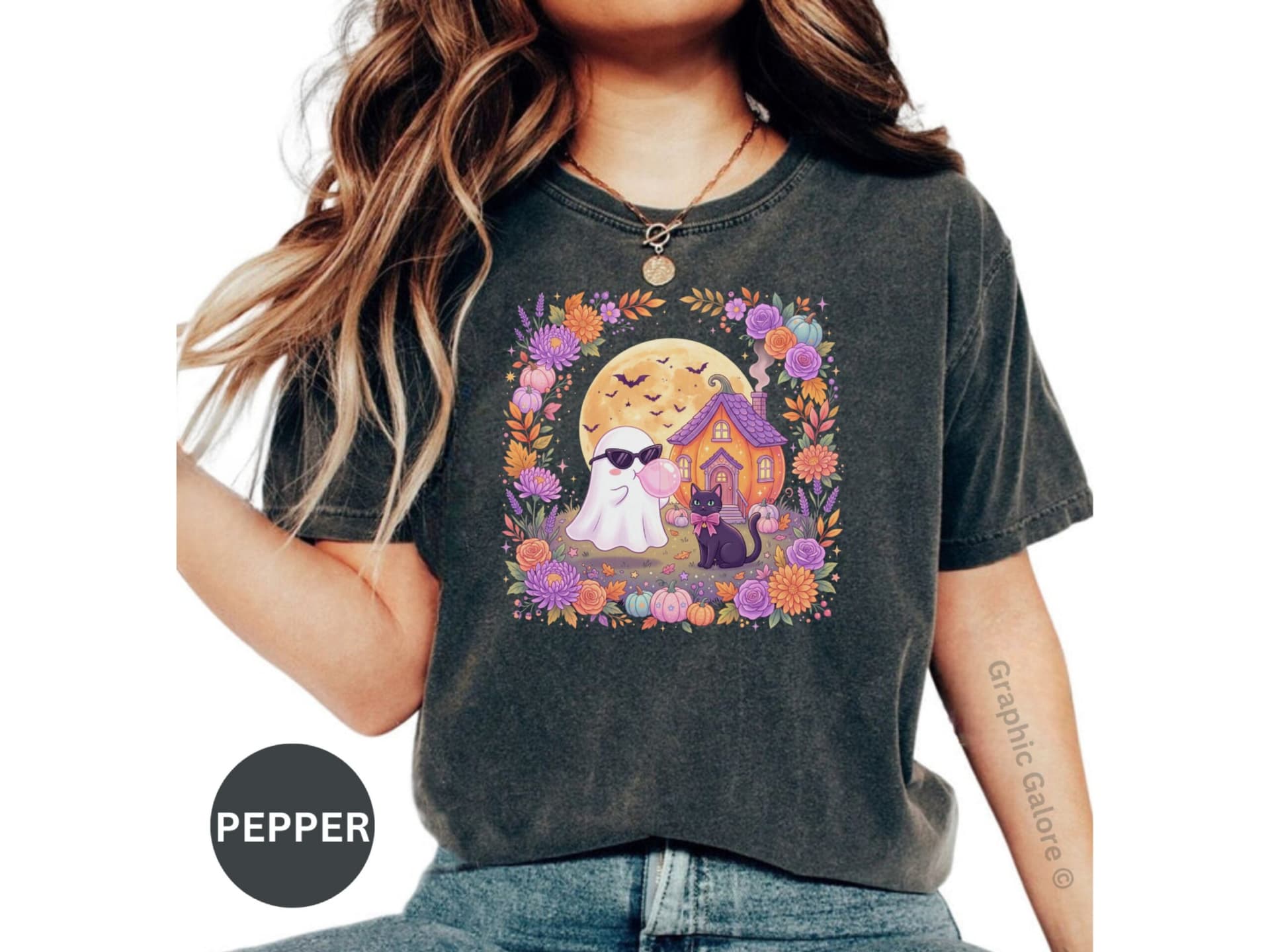 Cute Ghost Bubblegum & Black Cat T-Shirt