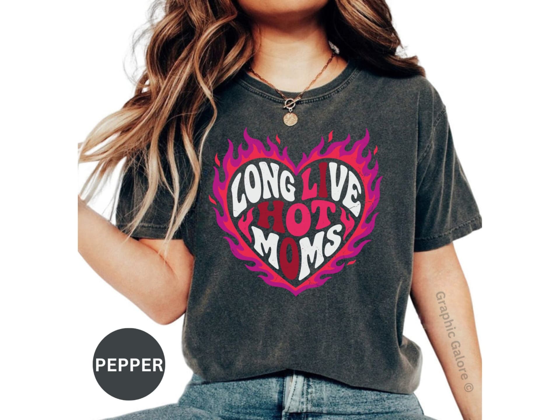 Long Live Hot Moms Flaming Heart T-Shirt
