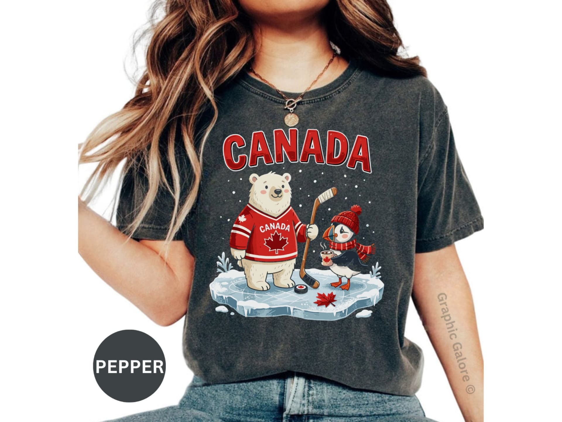 Canadian Hockey Bear & Cute Puffin T-Shirt