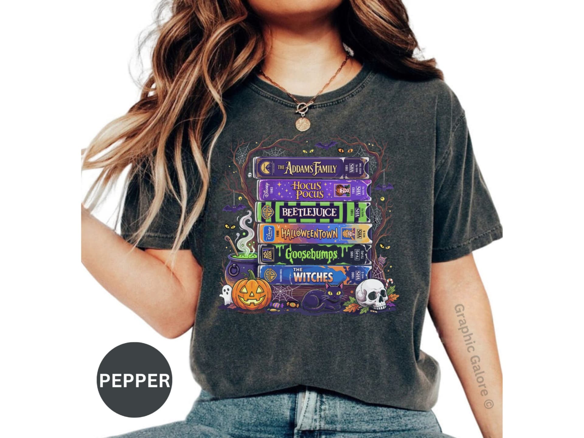Retro Halloween Movie VHS Stack T-Shirt
