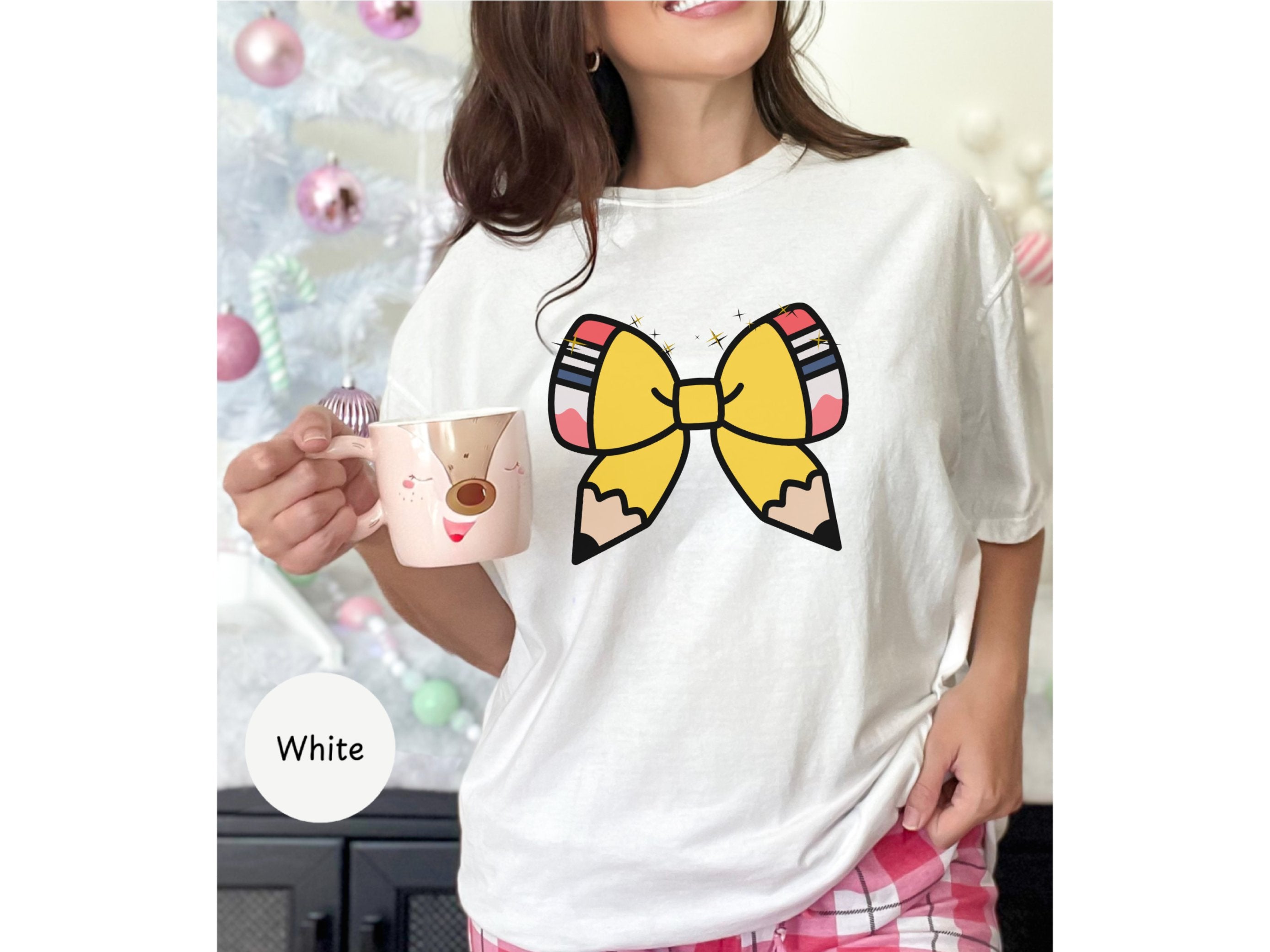Adorable Coquette Pencil Bow T-Shirt - Perfect Back to School Gift for Teachers & Kawaii Lovers!