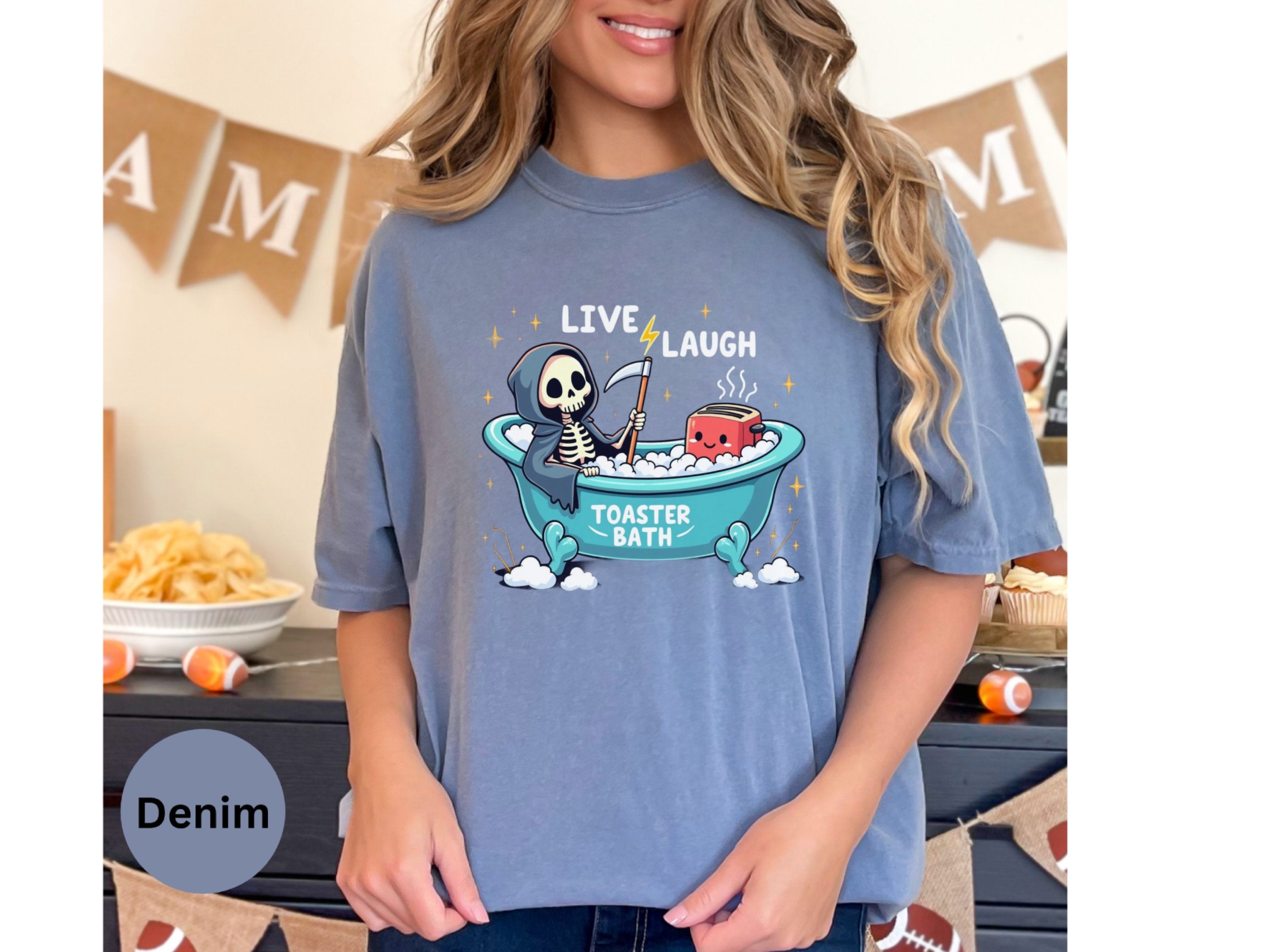 Shop Trendy Live Laugh Toaster Bath T-Shirt | Sarcastic Skeleton Tee for Women