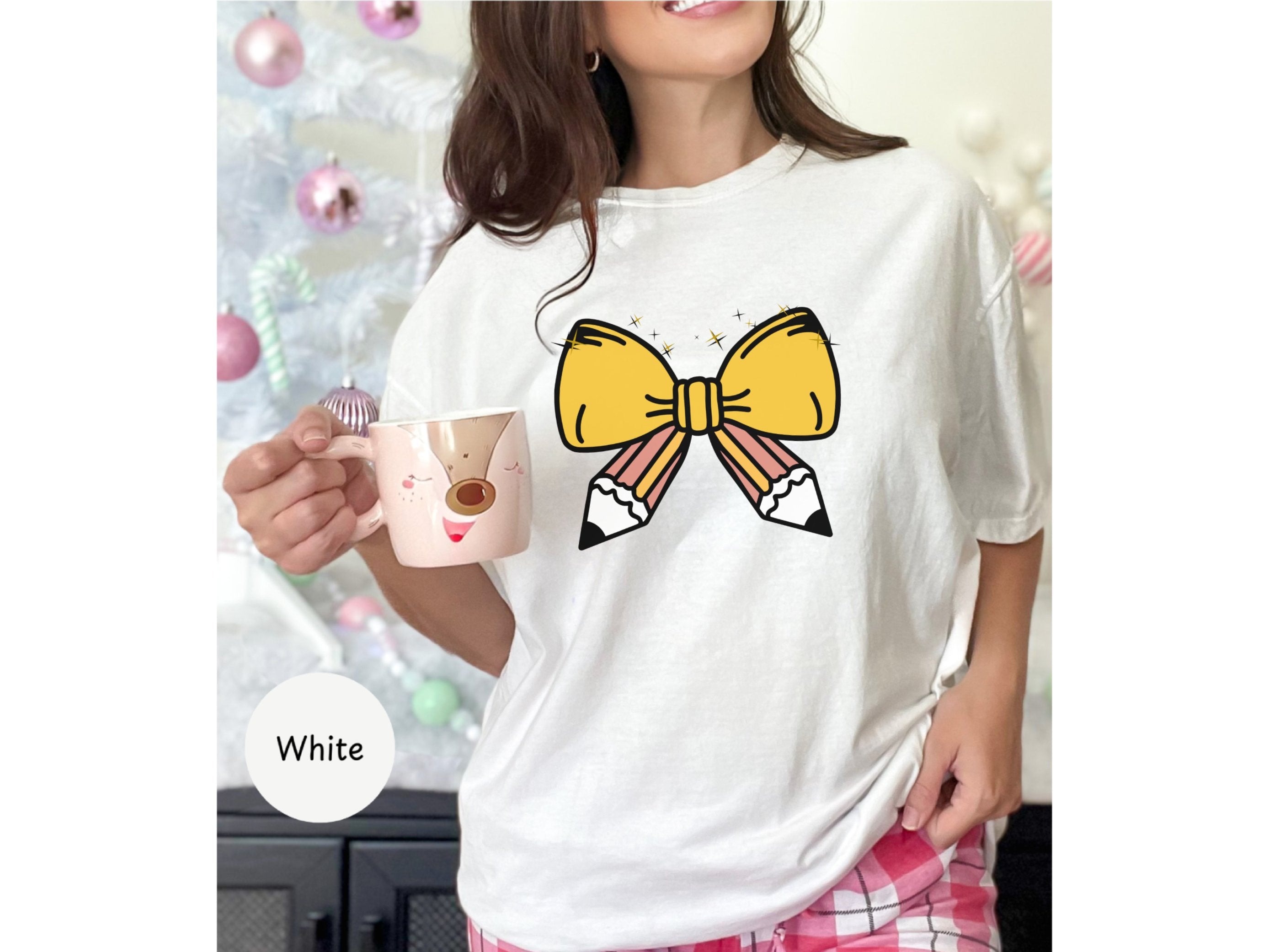 Adorable Coquette Pencil Bow T-Shirt | Trendy Graphic Tee for Teachers & Students