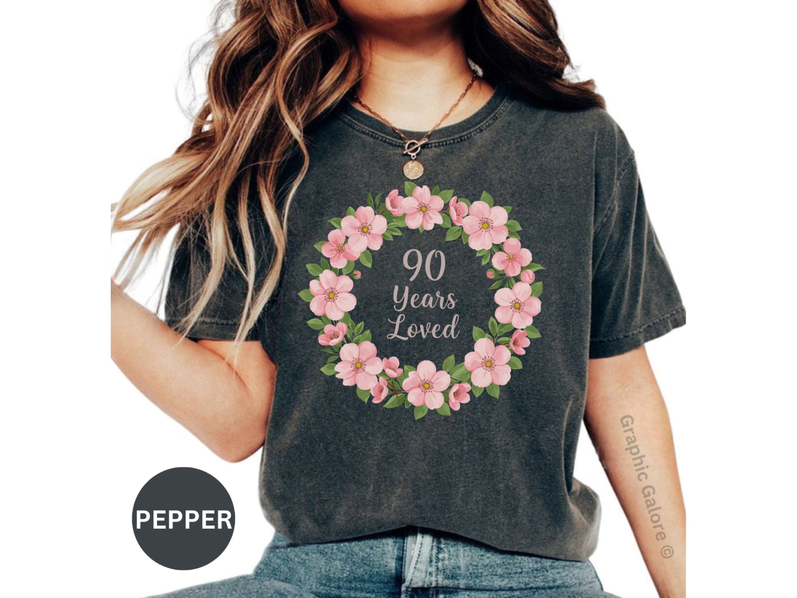 90 Years Loved Floral Wreath Graphic Tee product