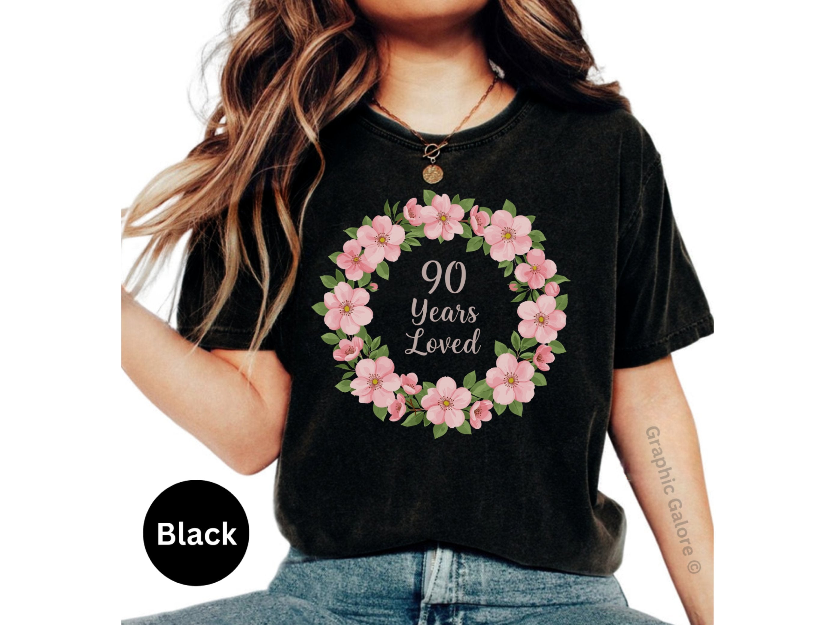 90 Years Loved Floral Wreath Graphic Tee product type