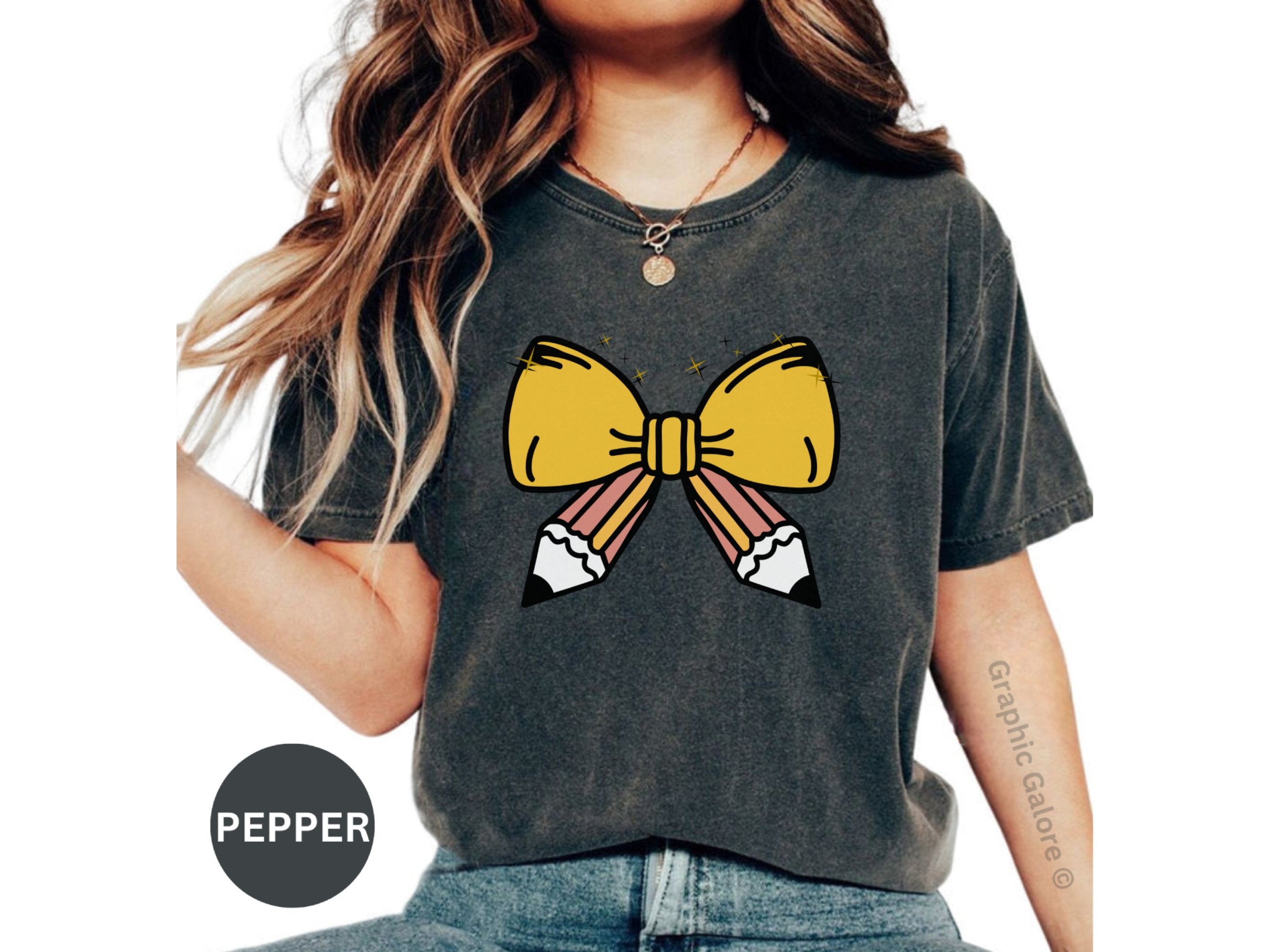 Adorable Coquette Pencil Bow T-Shirt | Trendy Graphic Tee for Teachers & Students